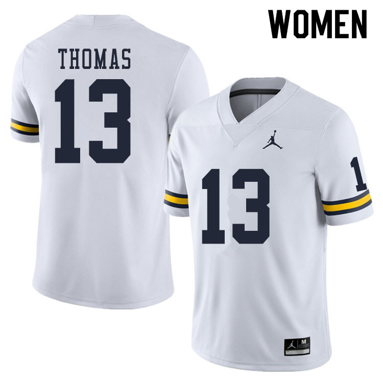 Women #13 Charles Thomas Michigan Wolverines College Football Jerseys Sale-White